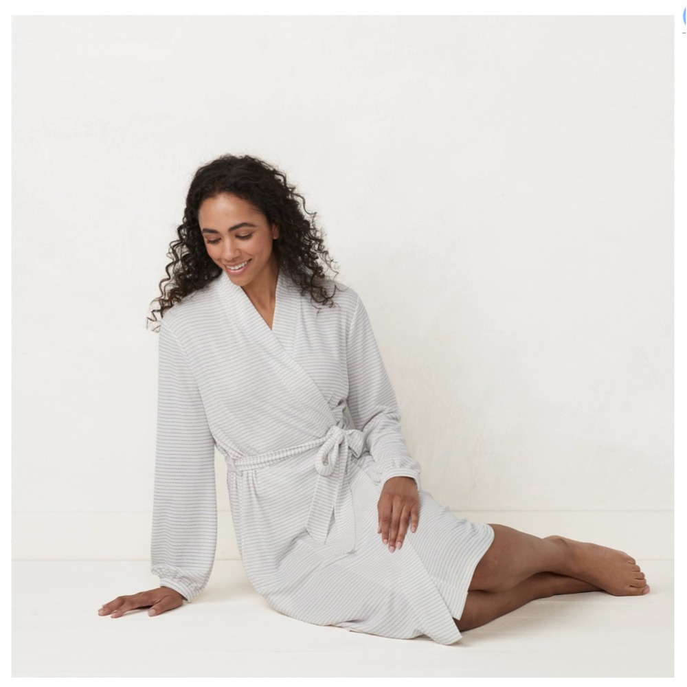 Lauren Conrad L Striped Waffle‎ Knit Robe Bathrobe Loungewear Cozy